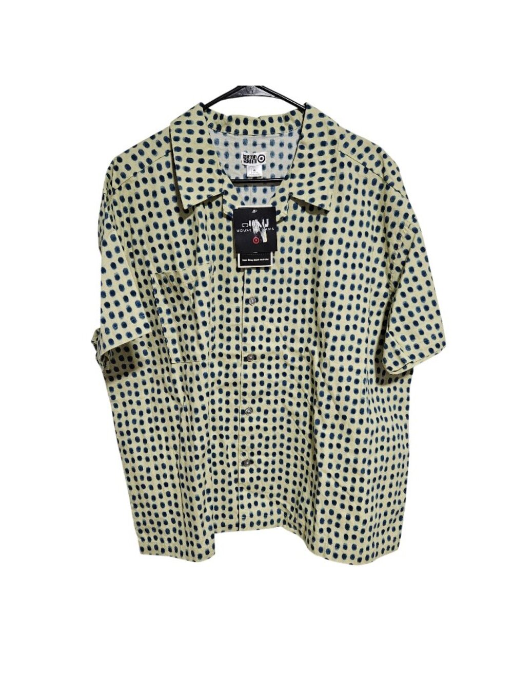 Black History Month Button Up Shirt Mens Size XL Blue Polka Dot Short Sleeve New